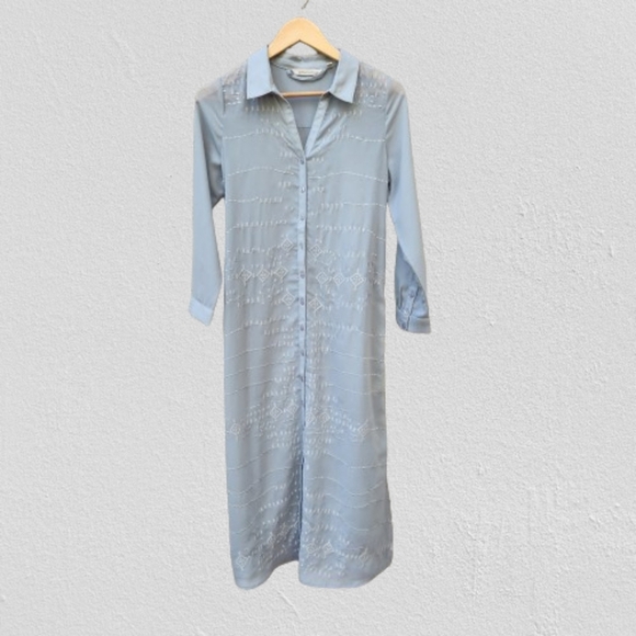 Soft Surroundings Dresses & Skirts - Soft Surroundings Ibiza Maxi Shirt Dress Women's Extra Small Blue Embroidered